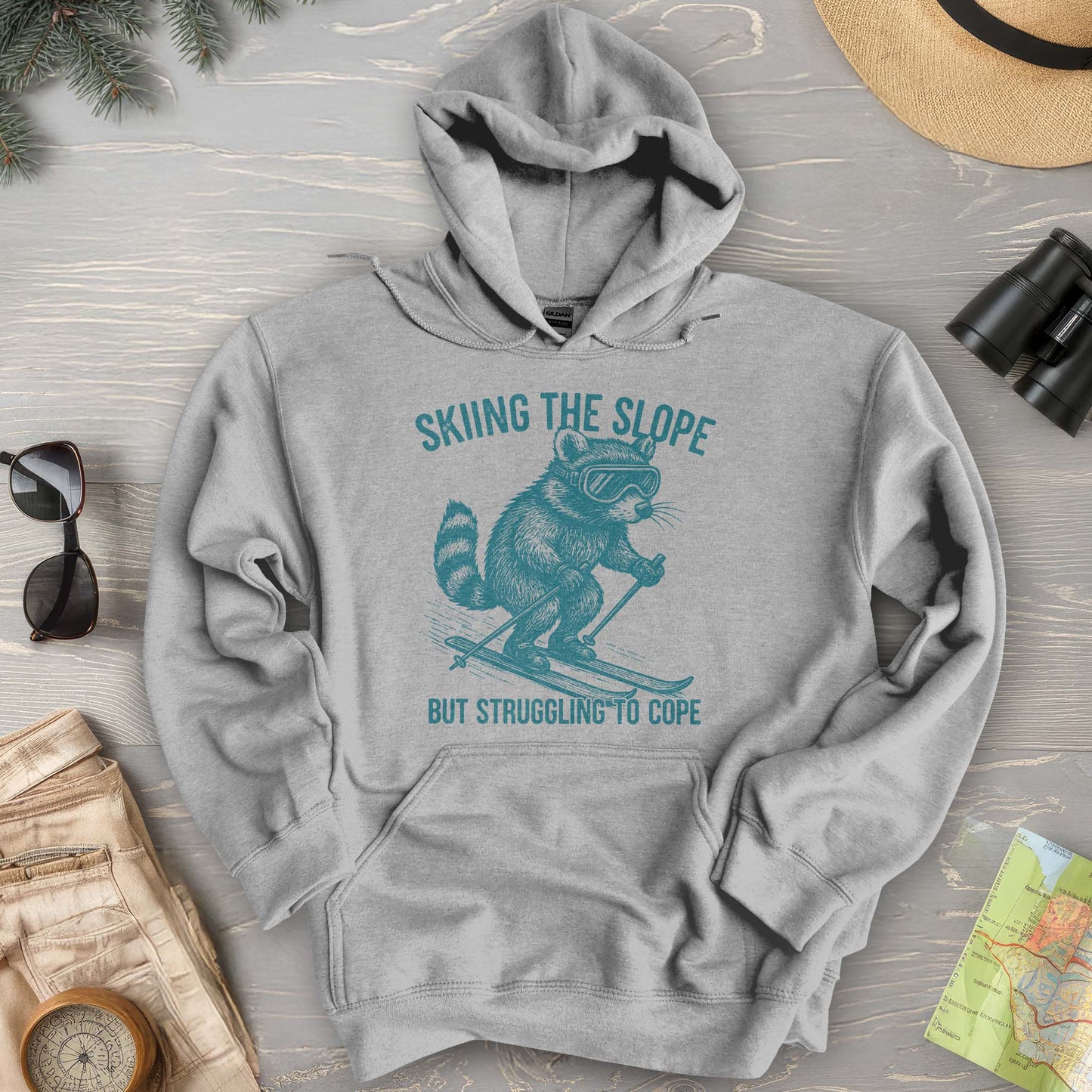 Skiing the Slope Raccoon Hoodie