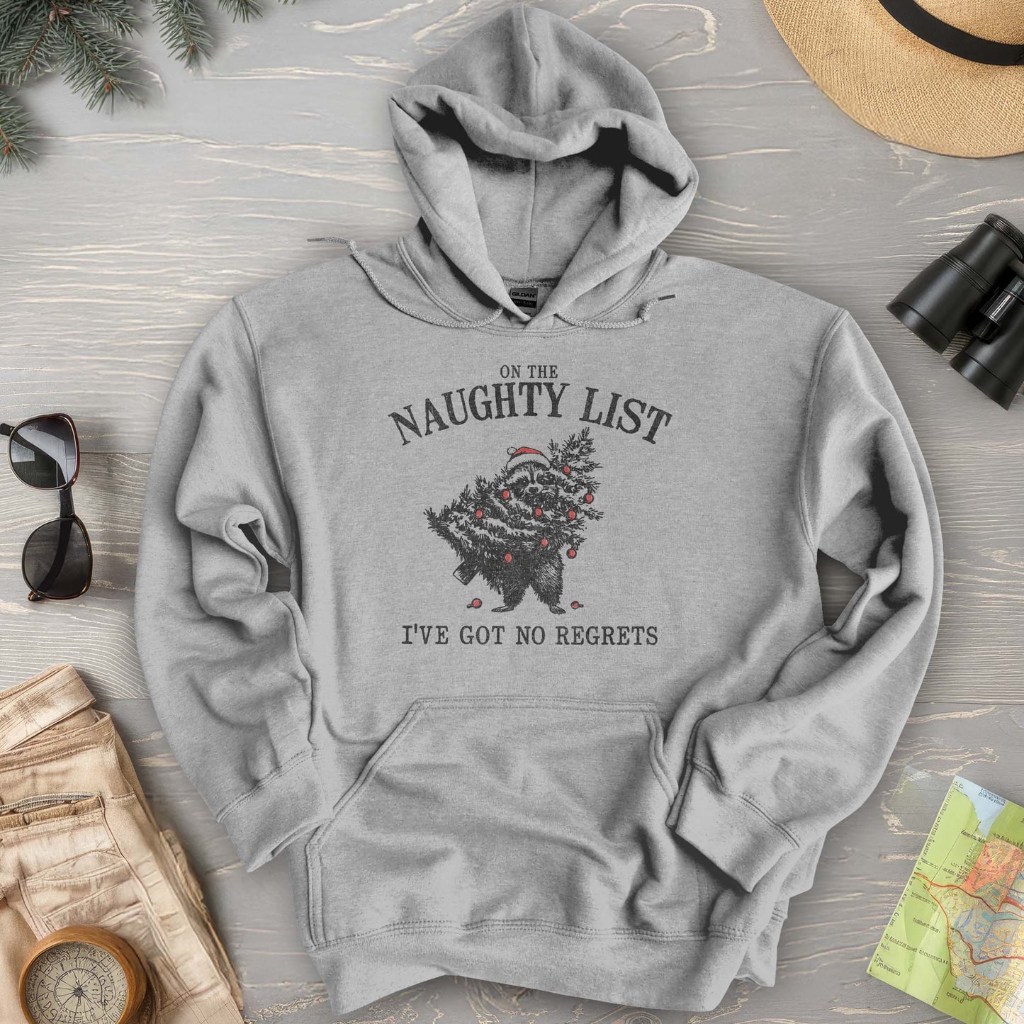 Naughty List Racoon Xmas Hoodie