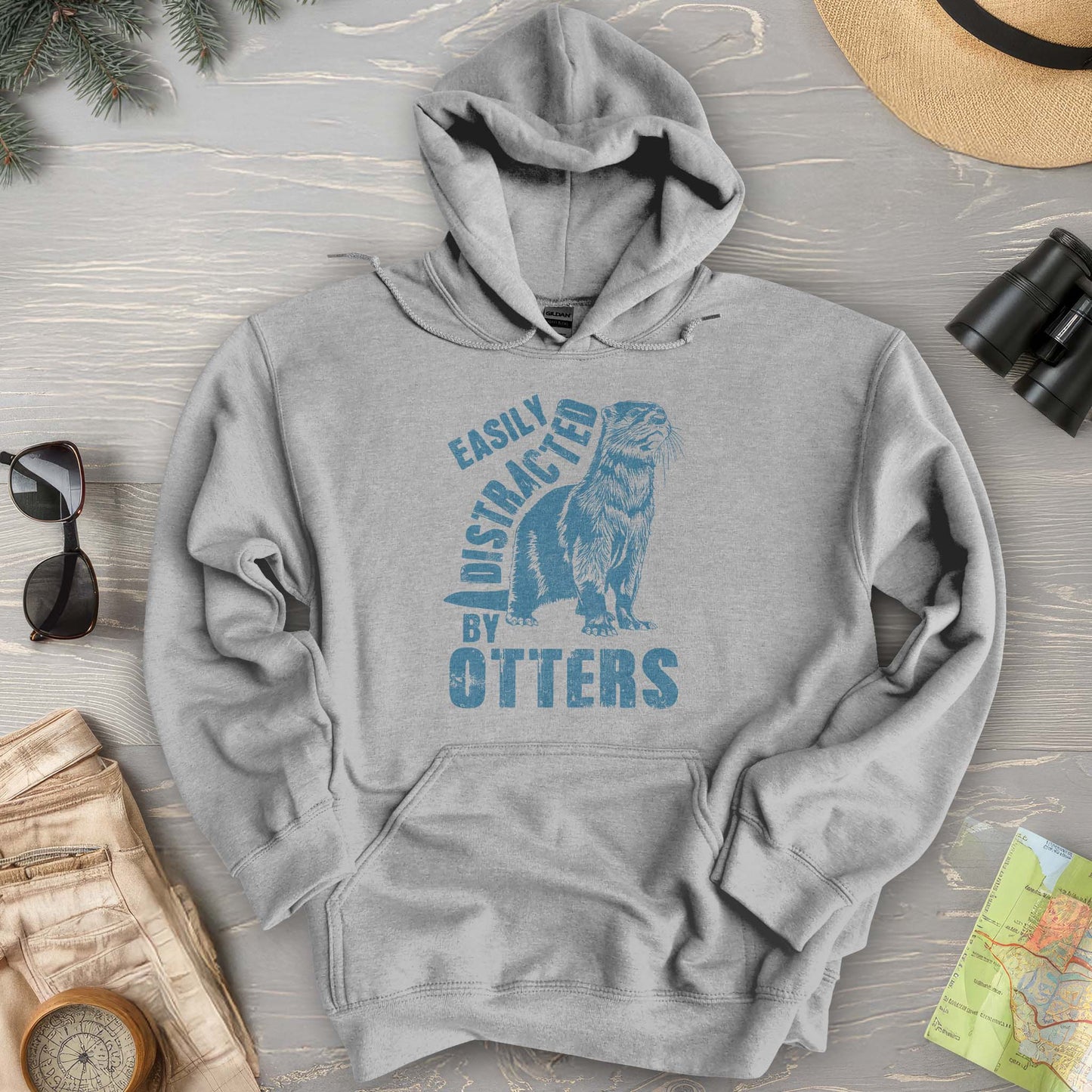 Easily Distracted By Otters Vintage Print Hoodie