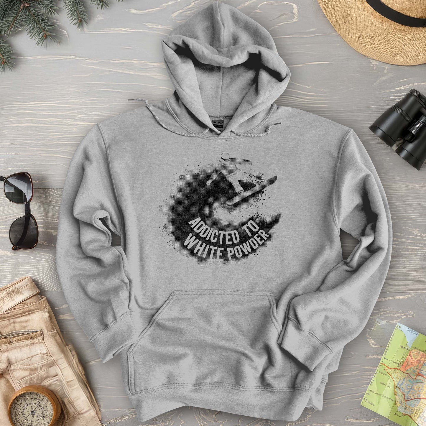 White Powder Snowboard Hoodie