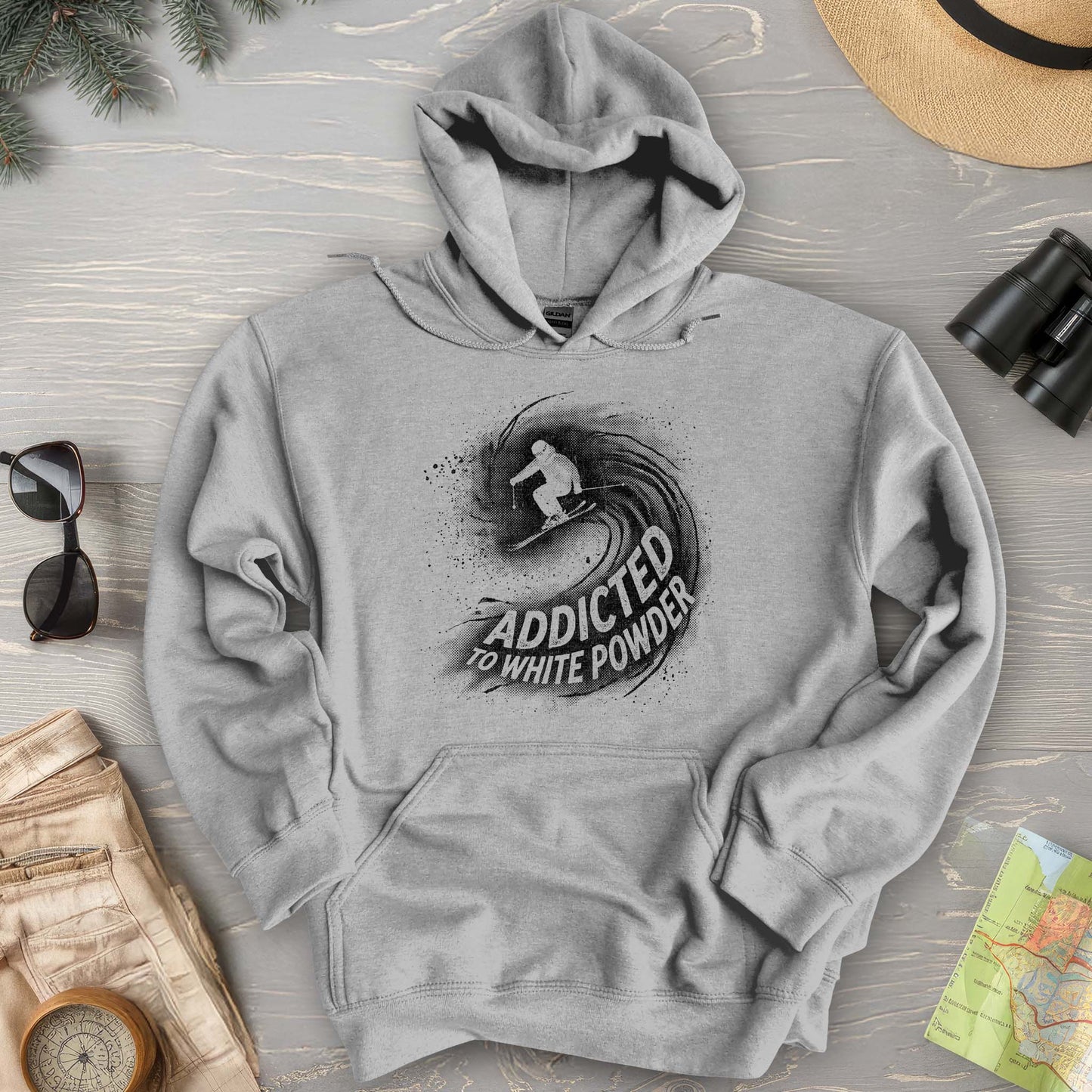 White Powder Skiing Hoodie