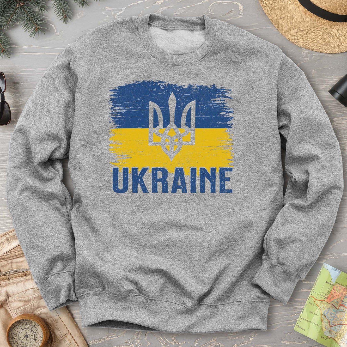 Ukraine Textured Trident Flag Crewneck Sweatshirt