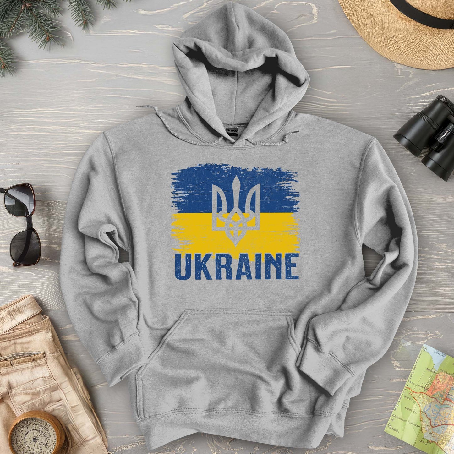 Ukraine Textured Trident Flag Hoodie