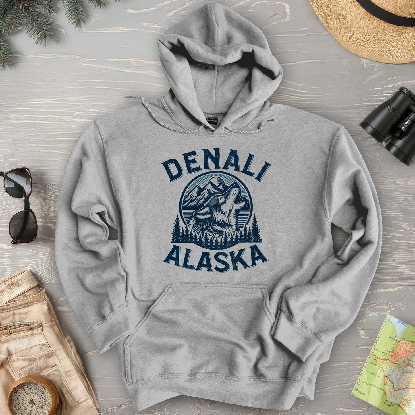 Denali National Park "Vintage Wolf" Hoodie