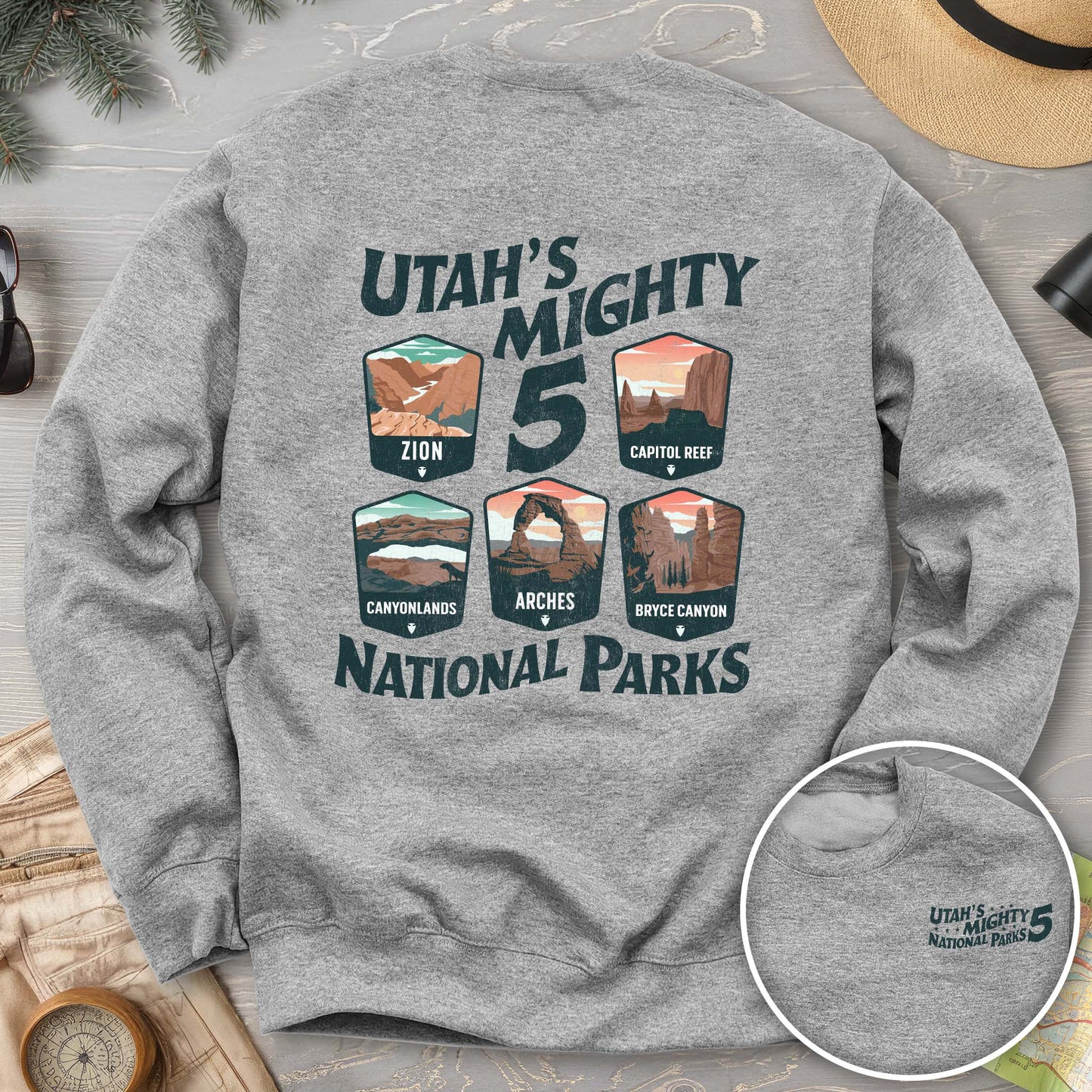 Utah's Mighty Five National Parks "5 Badges" Front/Back Sweatshirt
