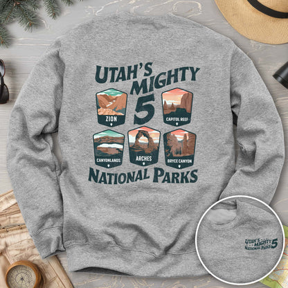 Utah's Mighty Five National Parks "5 Badges" Front/Back Sweatshirt