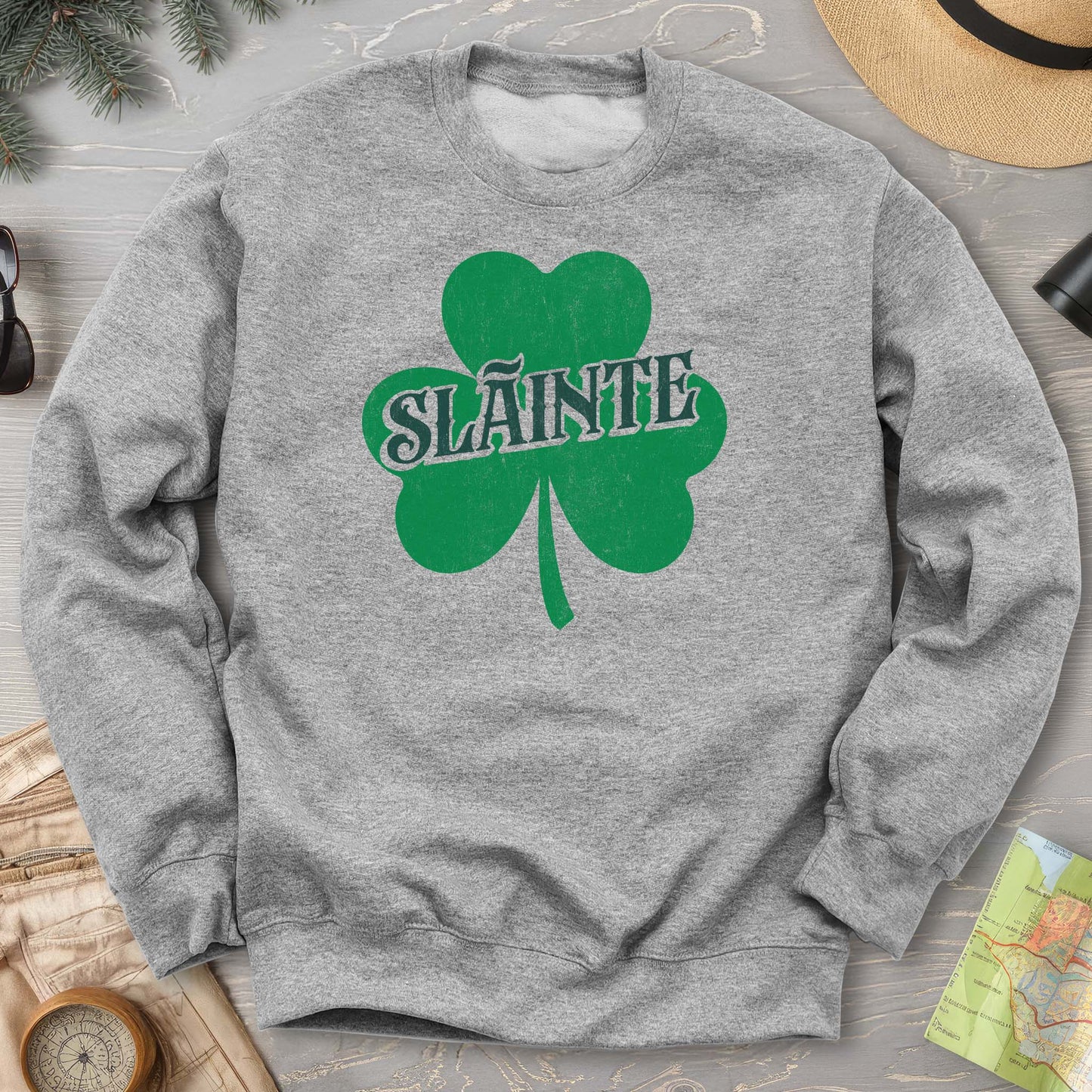 Sláinte Vintage Textured Shamrock Crewneck Sweatshirt