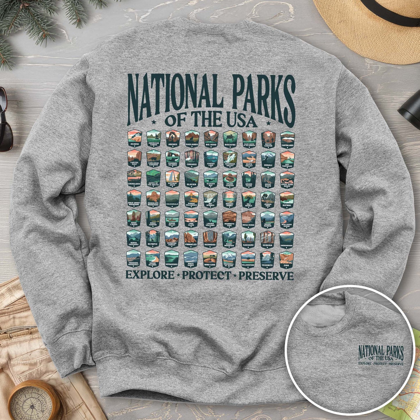 National Parks of the USA 63 Badges Crewneck Sweatshirt