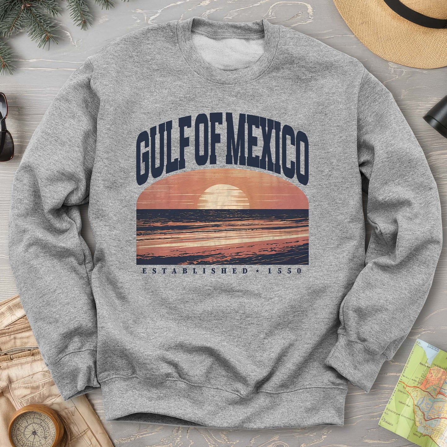 Gulf of Mexico Varsity Sunset Crewneck Sweatshirt