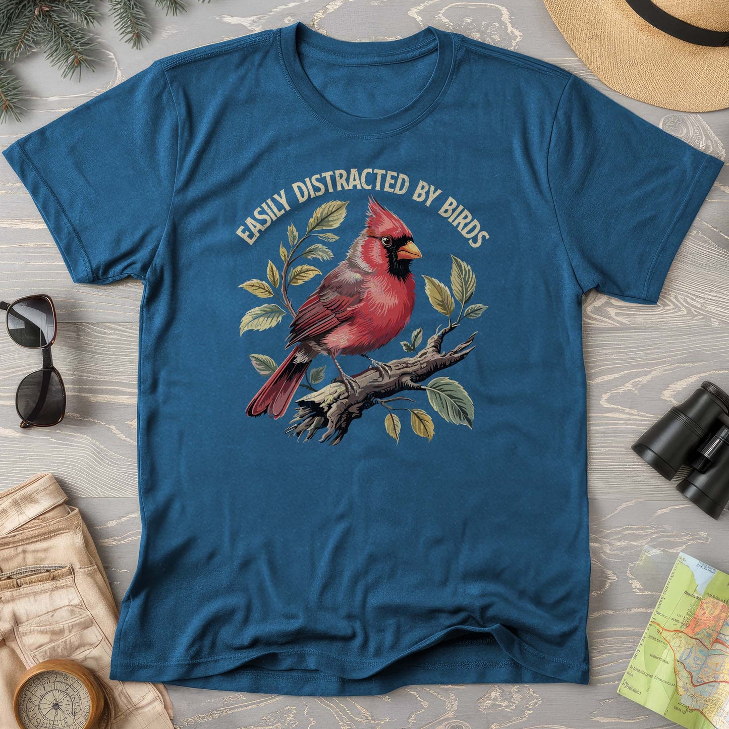 Easily Distracted By Birds Cardinal Comfort Colors T-Shirt