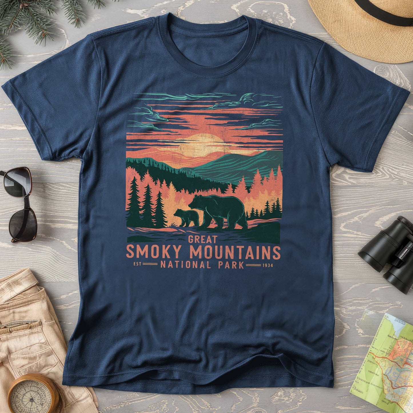 Great Smoky Mountains Sunset Bears T-Shirt