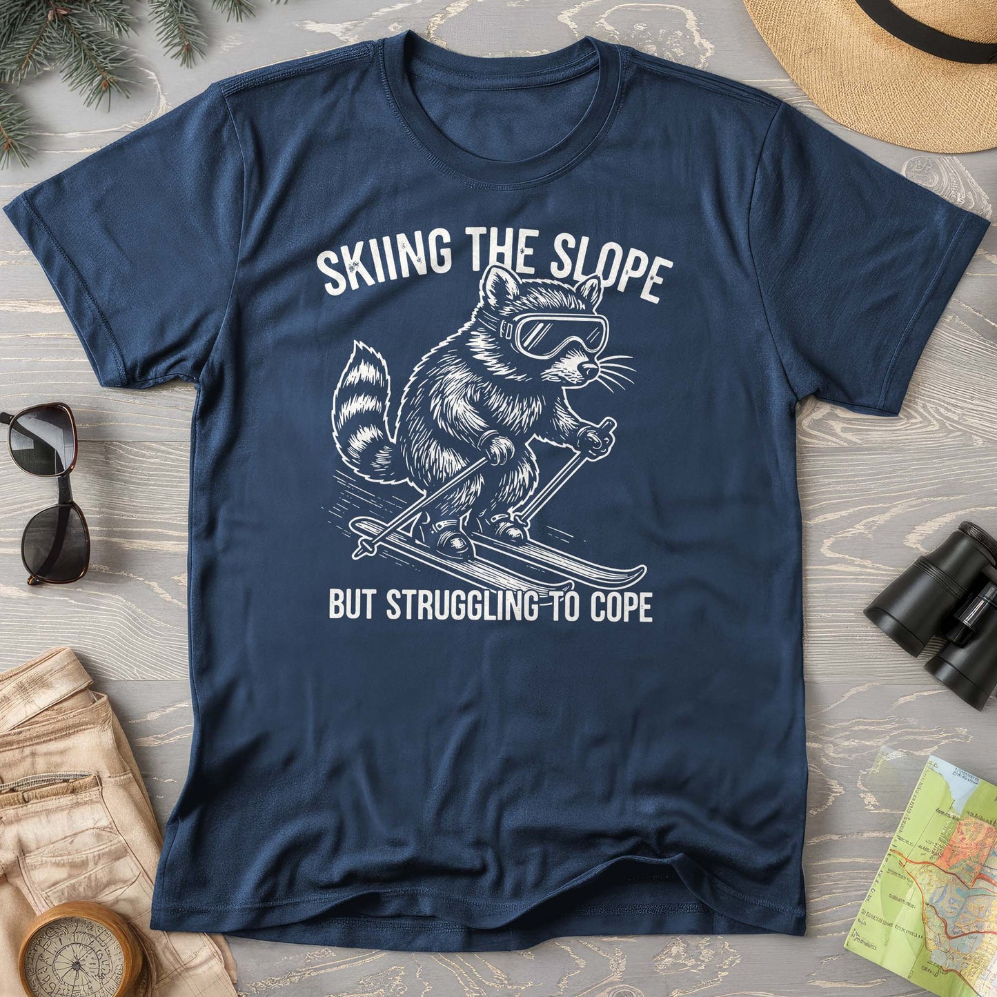 Skiing the Slope Raccoon Comfort Colors T-Shirt