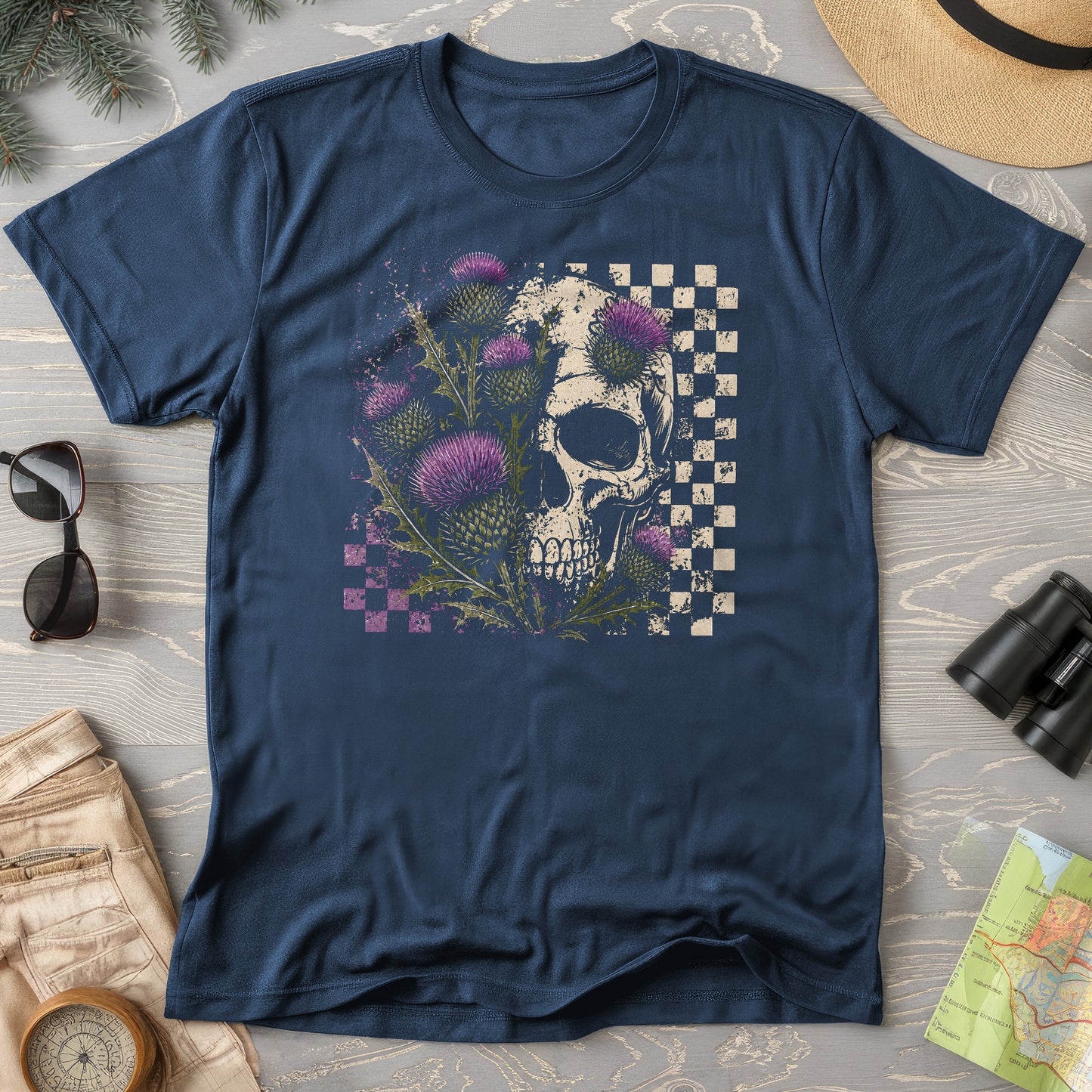 Thistle Skull Check T-Shirt