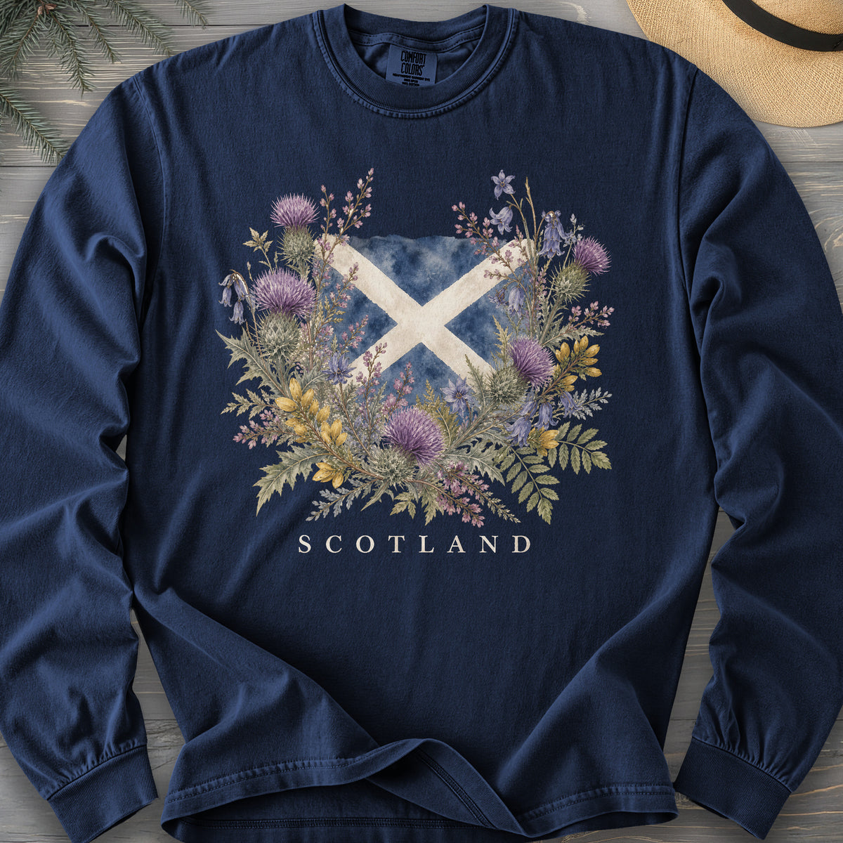 Botanical Scotland Flag Comfort Colors 6014 Long Sleeve