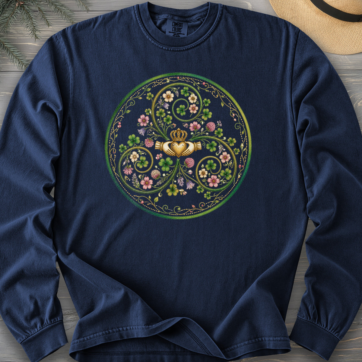 Claddagh Floral Triskele Comfort Colors 6014 Long Sleeve