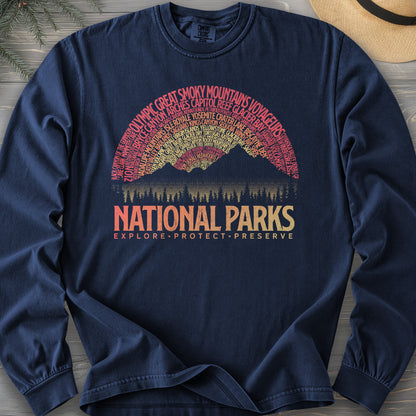 National Parks Word Art "Vintage Sunset" Long Sleeve Shirt