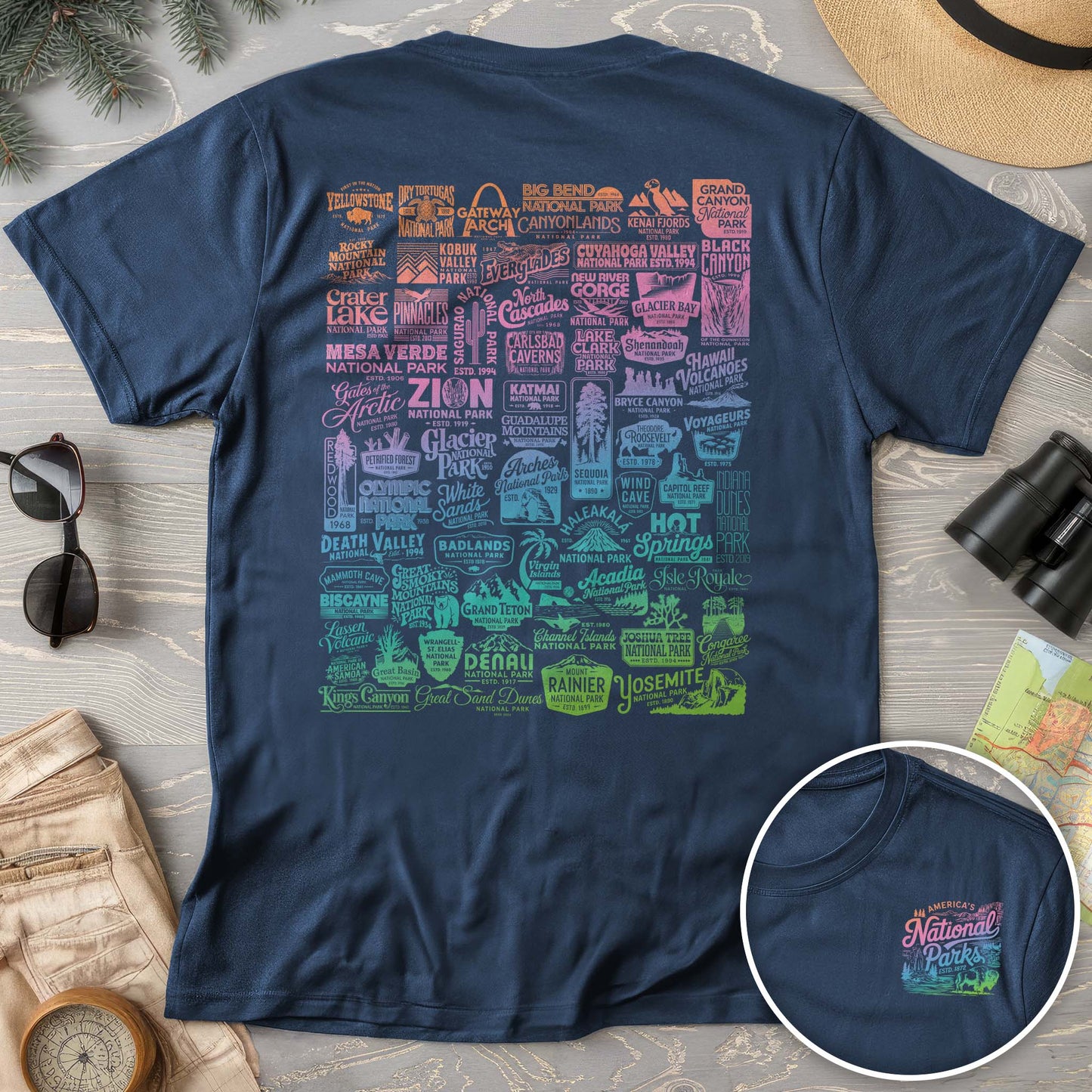 National Parks "63 Vintage Logos" Color Front/Back Print Comfort Colors T-Shirt