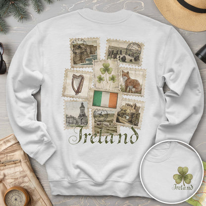 Ireland Vintage Stamps Front/Back Print Sweatshirt