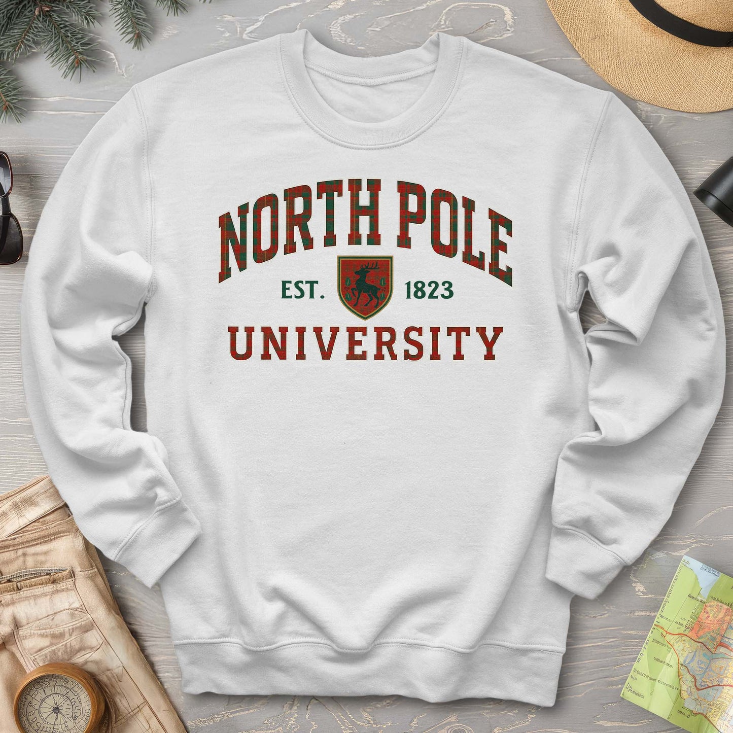 North Pole University Holiday Plaid Sweatshirt