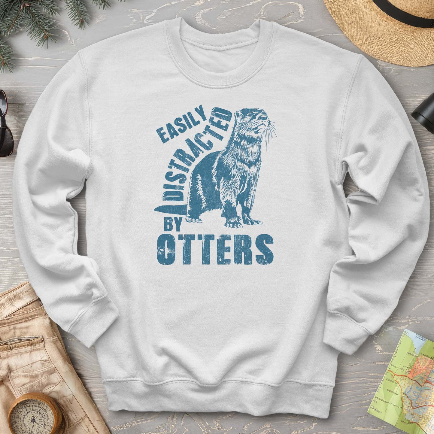 Easily Distracted By Otters Vintage Print Sweatshirt