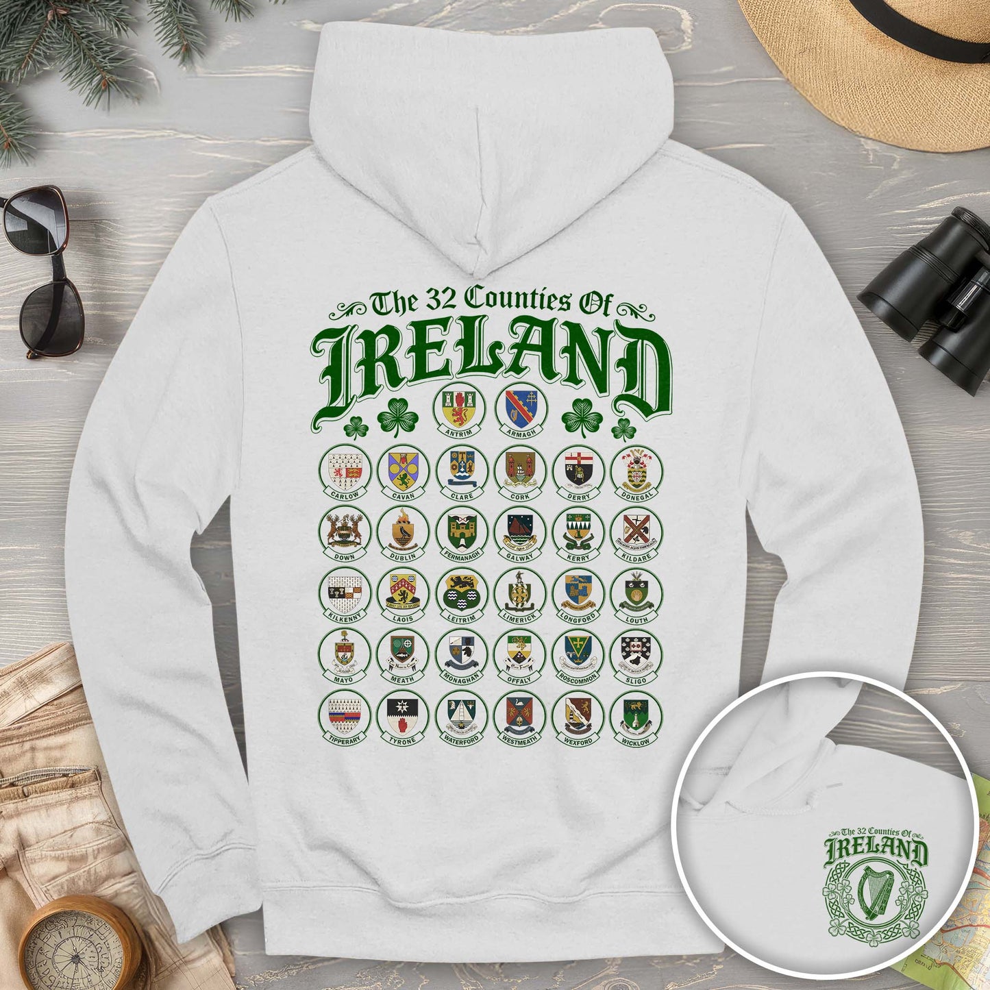 Ireland County Crests Front/Back Print Hoodie