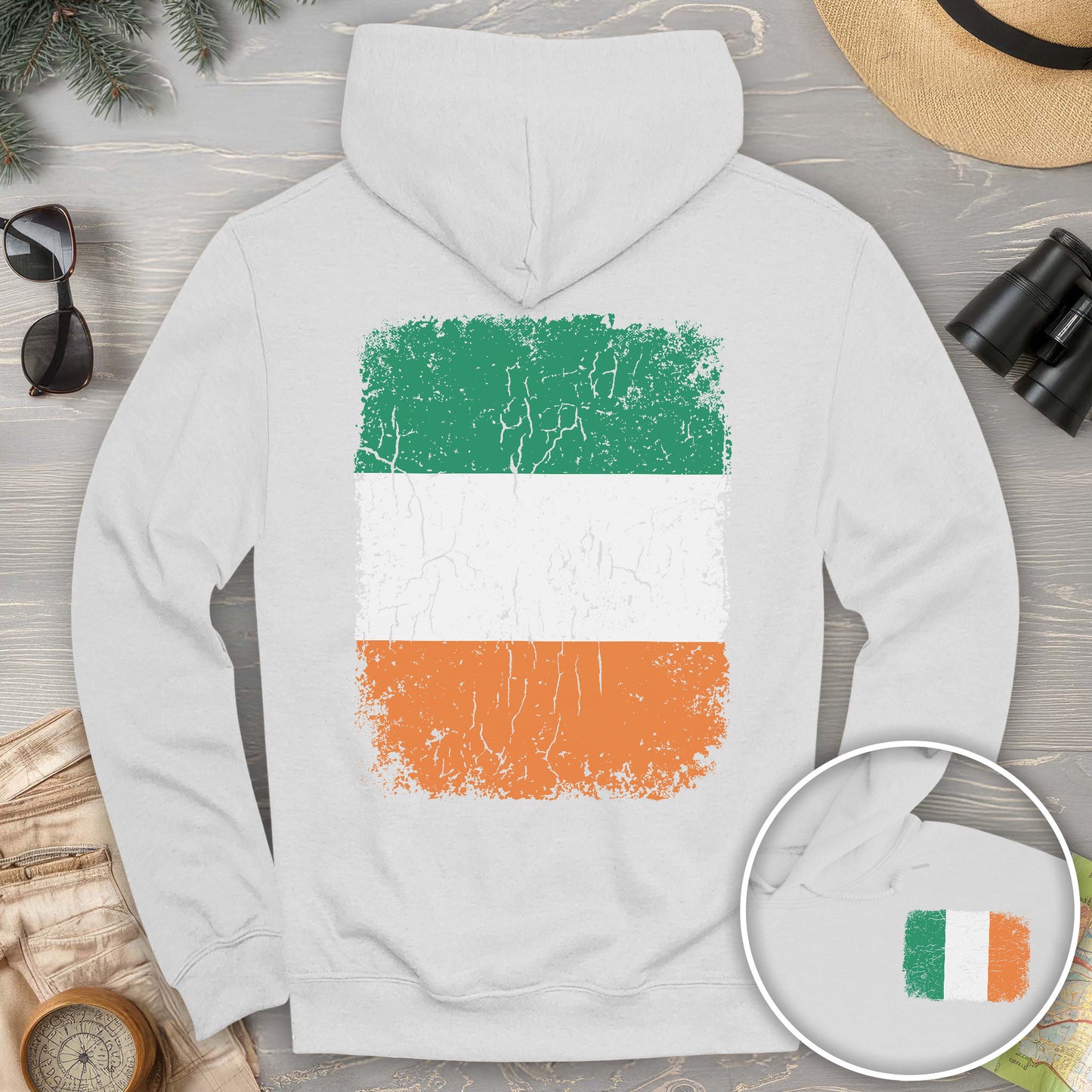 Ireland Distressed Flag Front/Back Print Hoodie