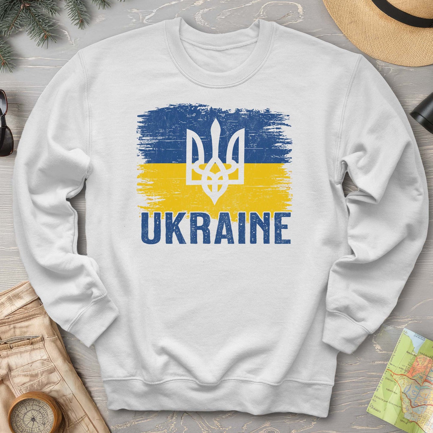 Ukraine Textured Trident Flag Crewneck Sweatshirt