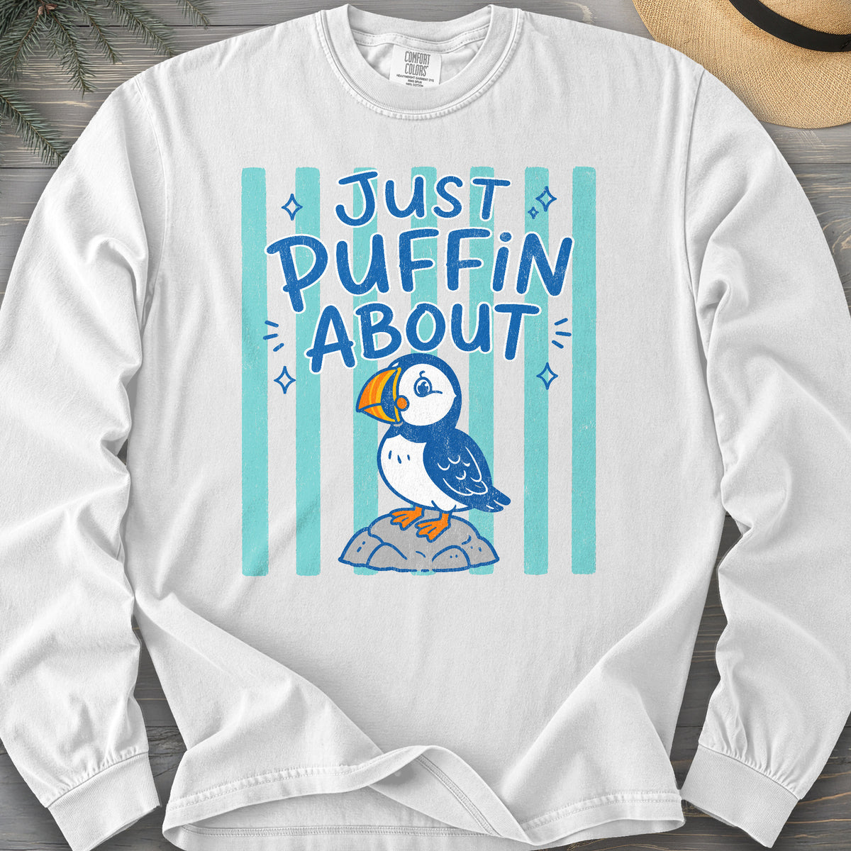Just Puffin About Stripes Comfort Colors 6014 Long Sleeve