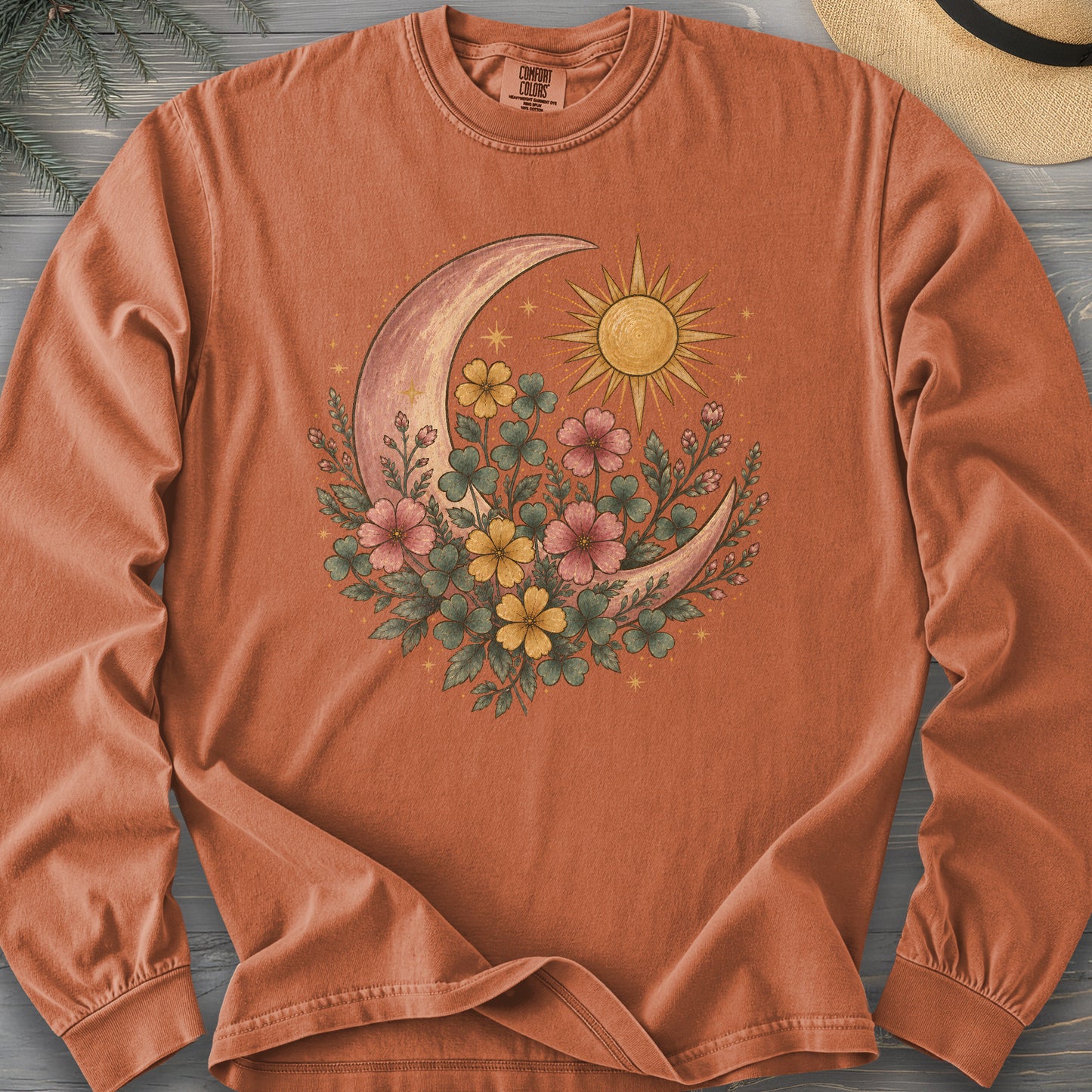 Shamrock Crescent Moon Comfort Colors 6014 Long Sleeve
