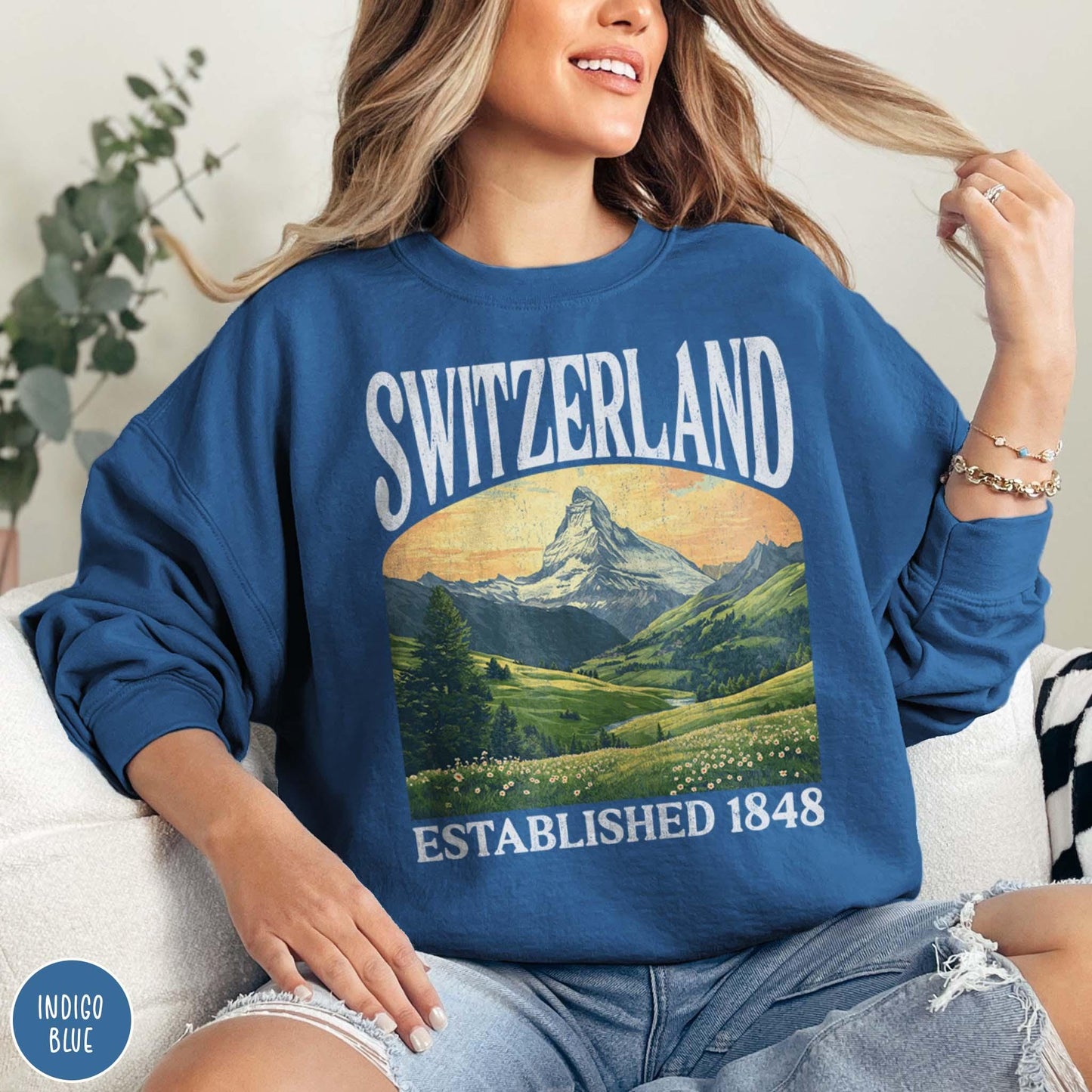 Bargain Bin Overstock! Switzerland Arched Text Sweatshirt