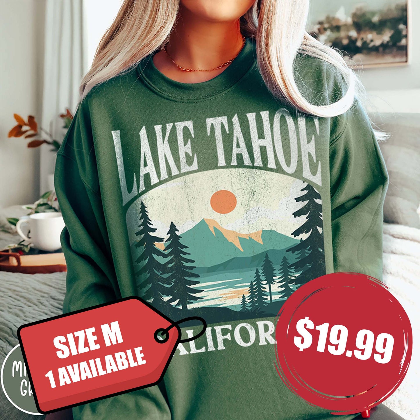 Bargain Bin! Lake Tahoe "Big and Bold" Gildan 18000 M Military Green Sweatshirt